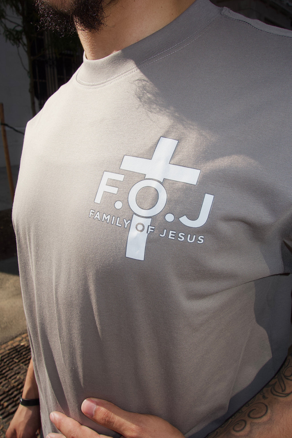 FOJ Boxy T-Shirt Grey With White Logo
