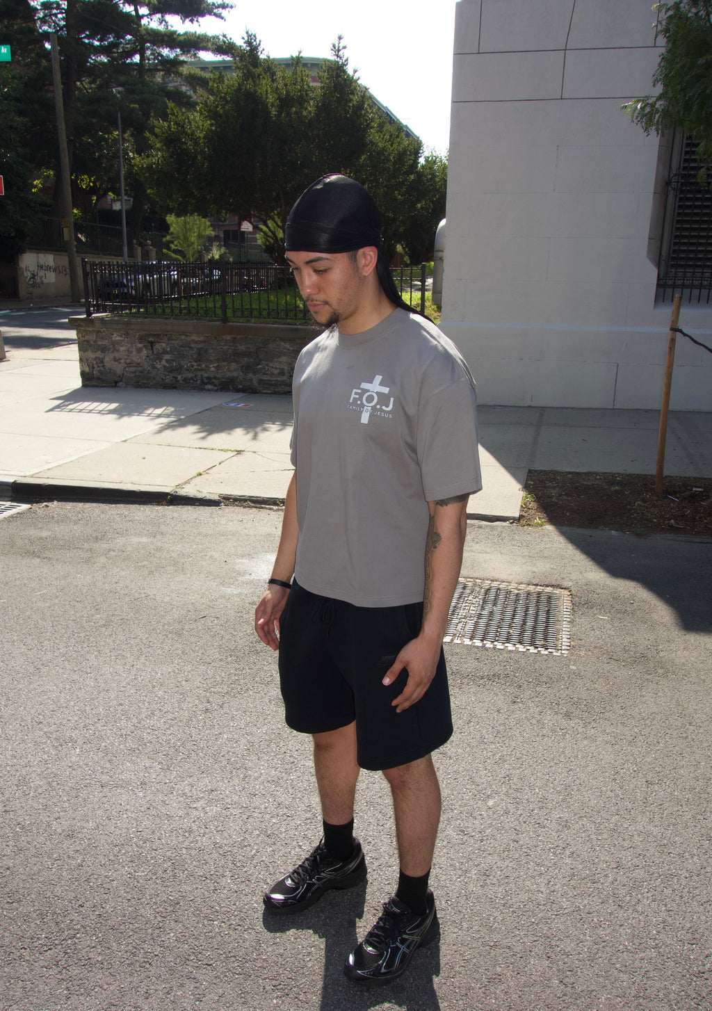 FOJ Boxy T-Shirt Grey With White Logo