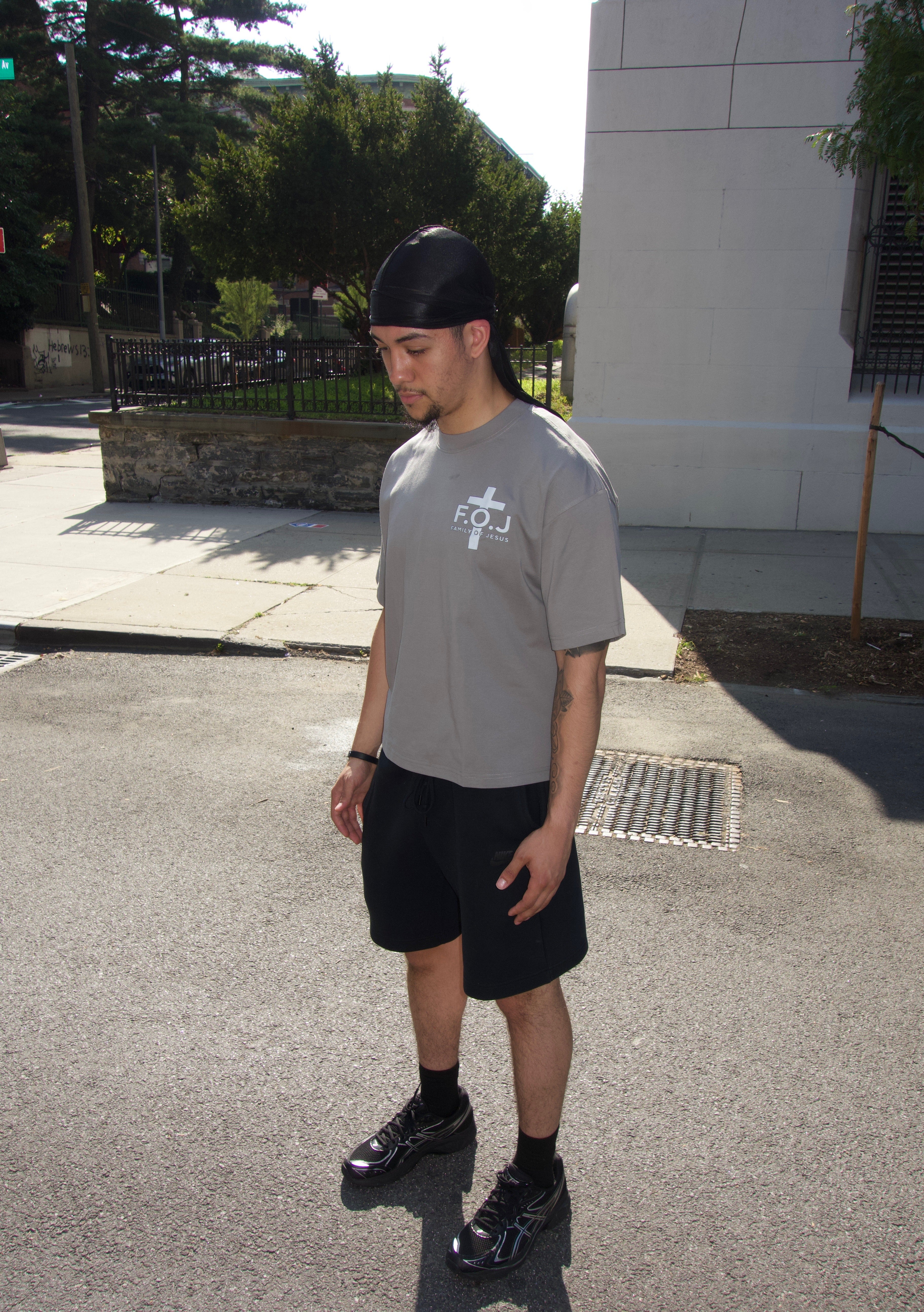 FOJ Boxy T-Shirt Grey With White Logo